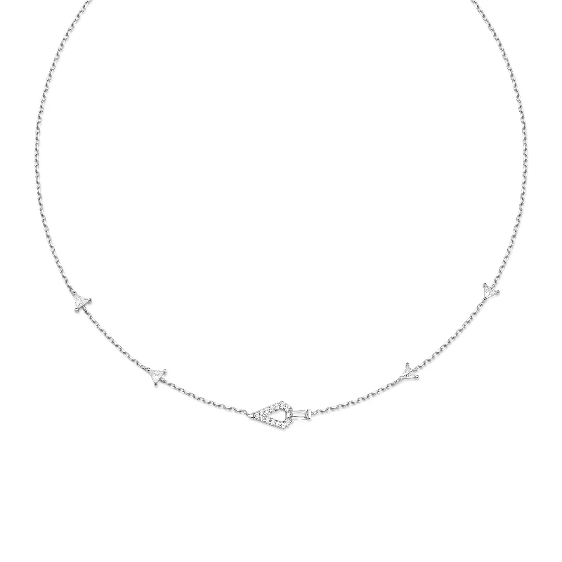 engraved bar necklace for gifts-Silver Geometric Satellite Necklace