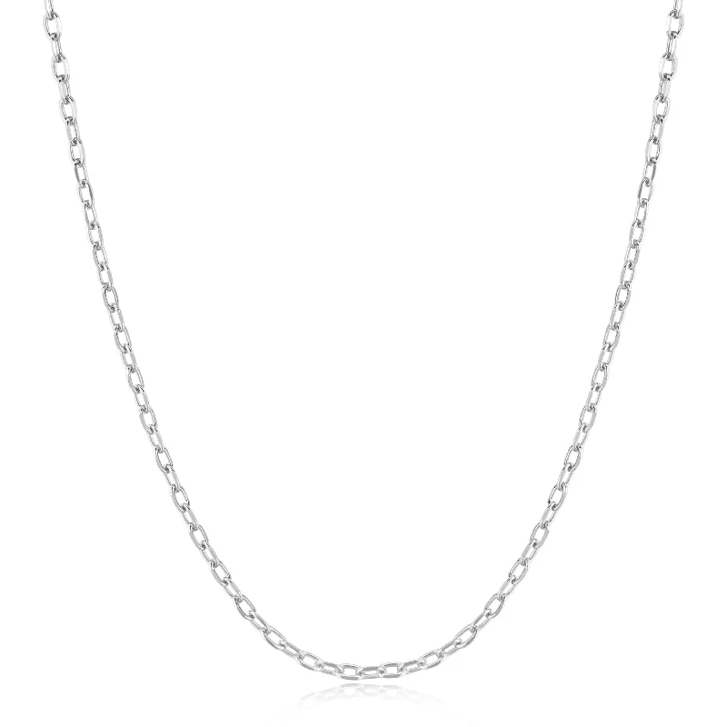 mother’s birthstone necklace-Silver Rectangle Link Chain Necklace