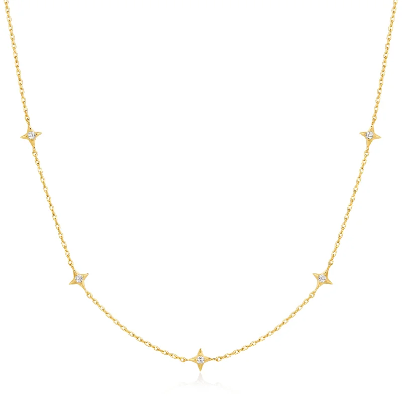 pendant necklace for couples-Gold Stars Station Necklace