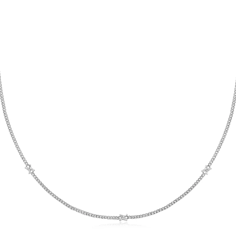 men’s double chain necklace-Silver Cross Station Necklace