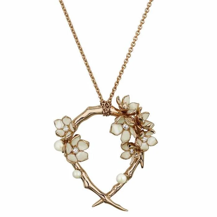 women’s vintage charm pendant necklace-Cherry Blossom Hoop Pendant - Rose Gold Vermeil, Diamond & Pearl