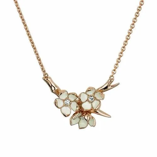 long boho necklace for women-Cherry Blossom Flower Posey Pendant - Rose Gold Vermeil & Diamond