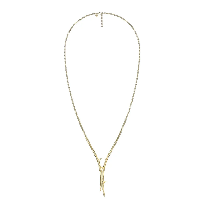 rose gold bar necklace for women-Rose Thorn Drop Lariat - Yellow Gold Vermeil