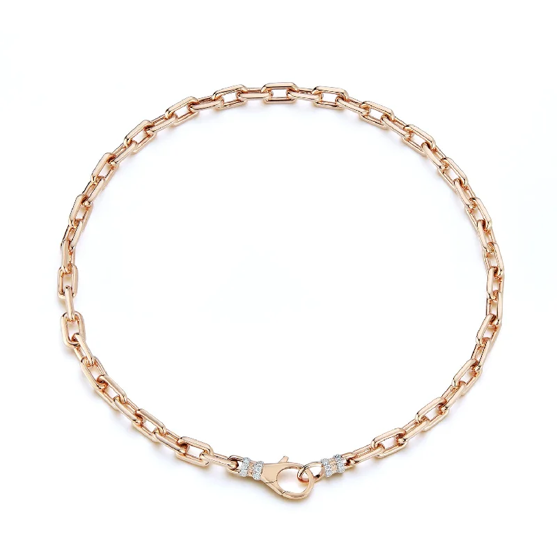 silver crescent moon necklace-CLIVE 18K GOLD CHAIN LINK CHOKER WITH DIAMOND LOBSTER CLASP