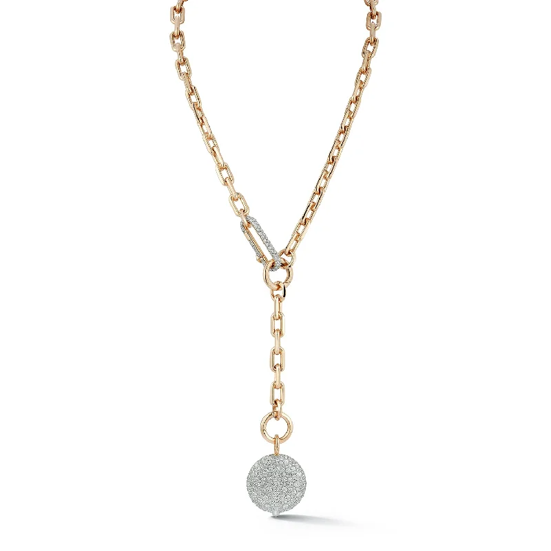 custom charm necklace for gifts-SAXON 18K GOLD CHAIN LINK NECKLACE WITH ELONGATED DIAMOND LINK CLASP AND REMOVABLE EXTENSION CHAIN