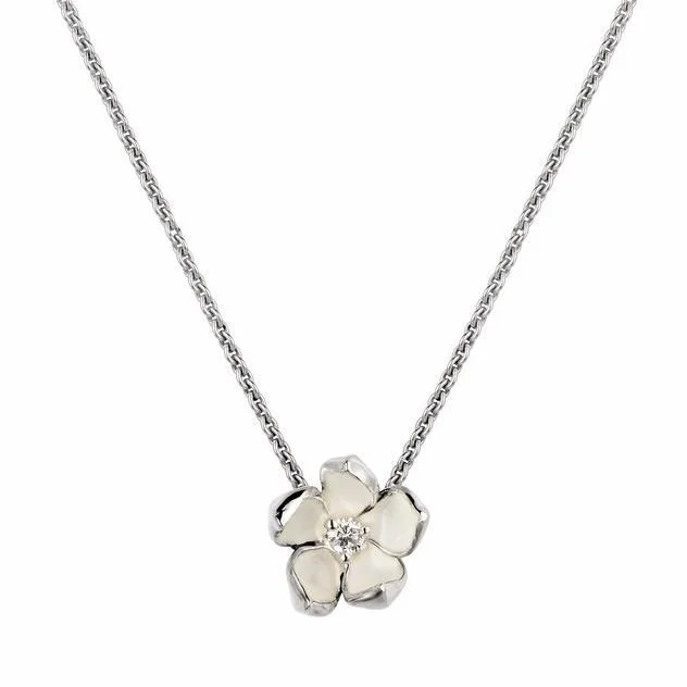 silver infinity charm necklace-Cherry Blossom Large Flower Pendant - Silver & Diamond