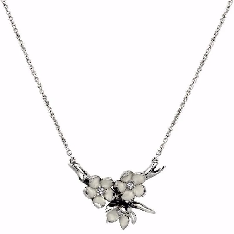 men’s sterling silver chain necklace-Cherry Blossom Flower Posey Pendant - Silver & Diamond