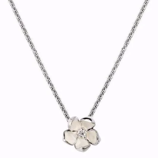 love knot necklace for women-Cherry Blossom Flower Pendant - Silver & Diamond