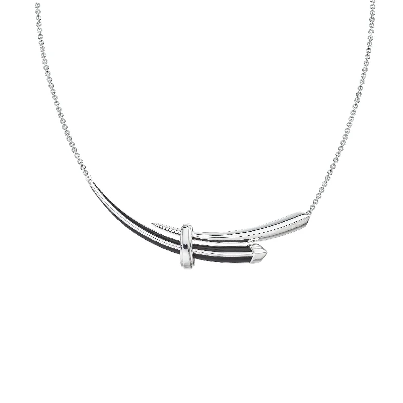 fashion gold necklace for men-Sabre Deco Horizontal Necklace - Silver & Black Ceramic