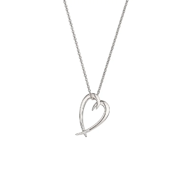 custom jewelry necklace for women-Hook Heart Pendant - Silver & Diamond