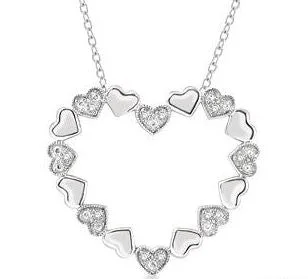 fashion gold necklace for men-SILVER HEART SHAPE DIAMOND PENDANT