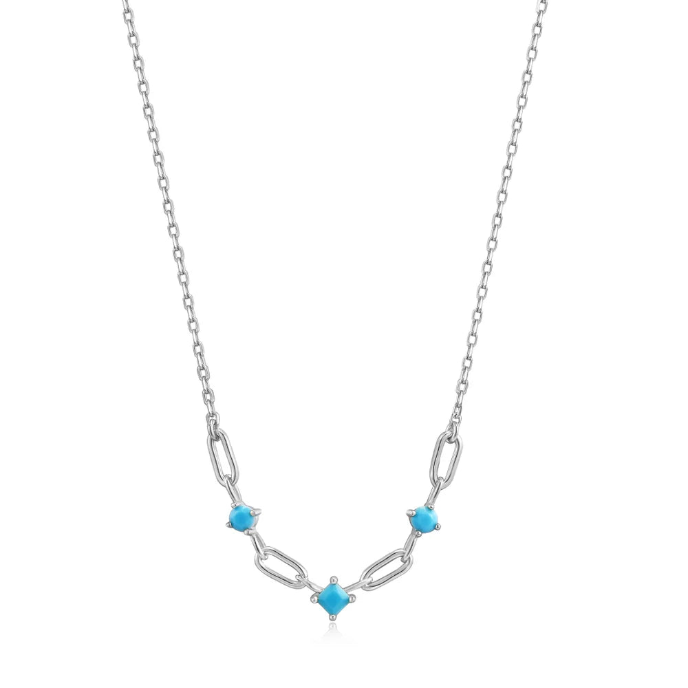 layered chain necklace for layering-Silver Turquoise Link Necklace