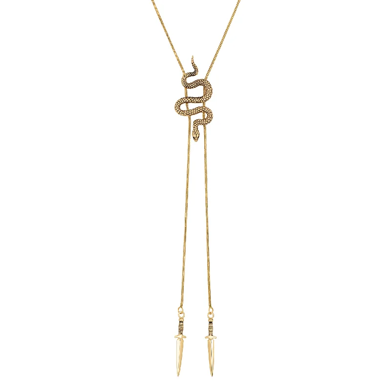 retro gold necklace for women-Snake Bolo Tie