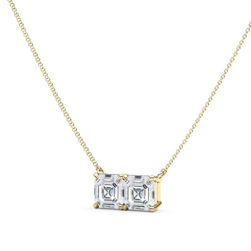 sapphire pendant necklace for women-Twin Asscher Diamond Pendant