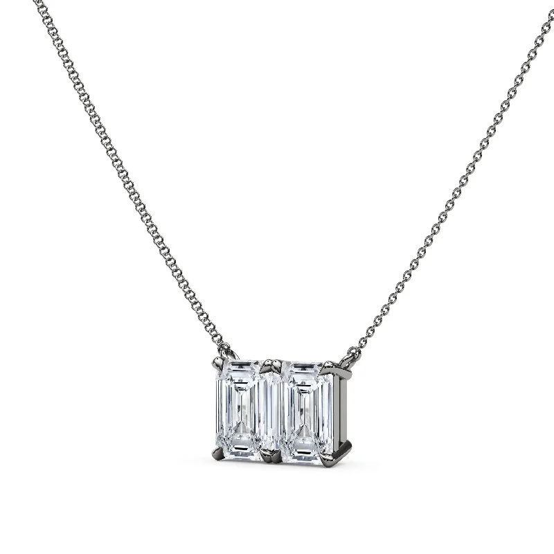 three-layered necklace for women-Twin Emerald North-South Diamond Pendant