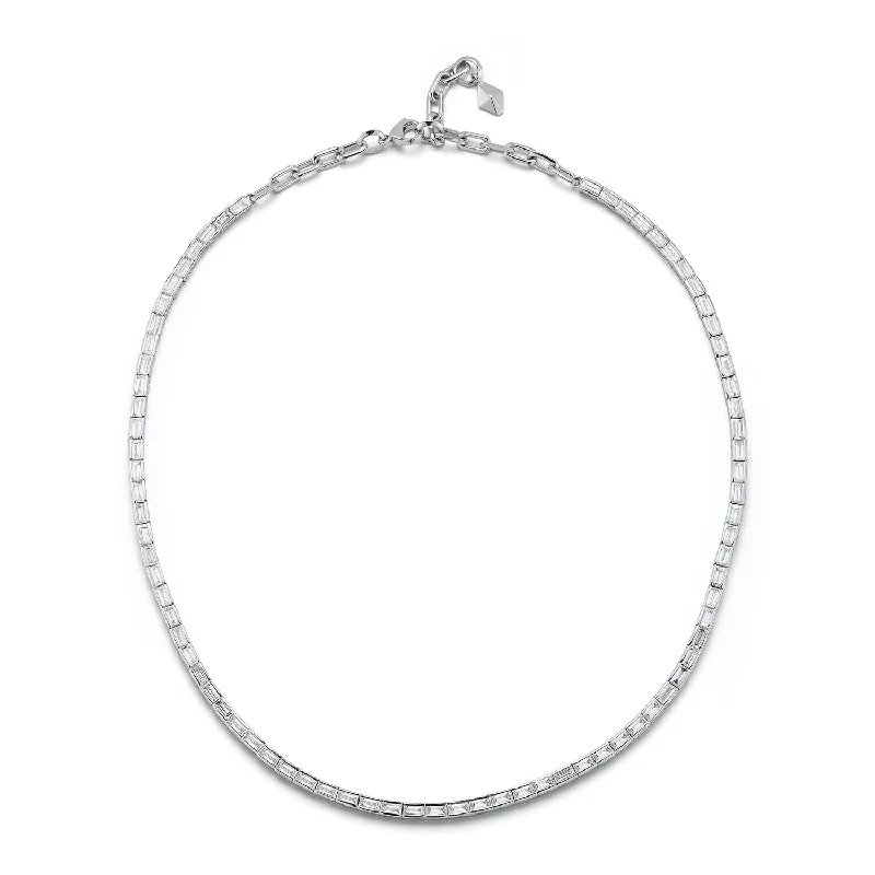 men’s cross necklace for gifts-KEYNES 18K WHITE GOLD AND BAGUETTE DIAMOND TENNIS NECKLACE