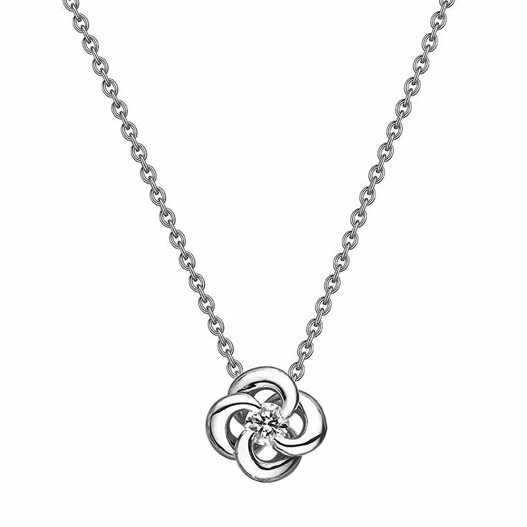 celestial pendant necklace for women-Entwined Petal Flower Necklace - 18ct White Gold