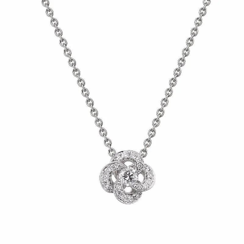 custom initial necklace for girls-Entwined Petal Flower Necklace - 18ct White Gold & 0.10ct Diamond