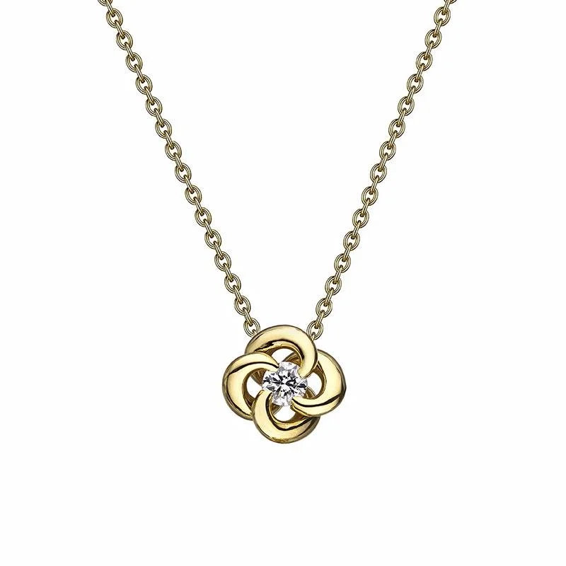 personalized charm necklace for women-Entwined Petal Flower Necklace - 18ct Yellow Gold & 0.10ct Diamond