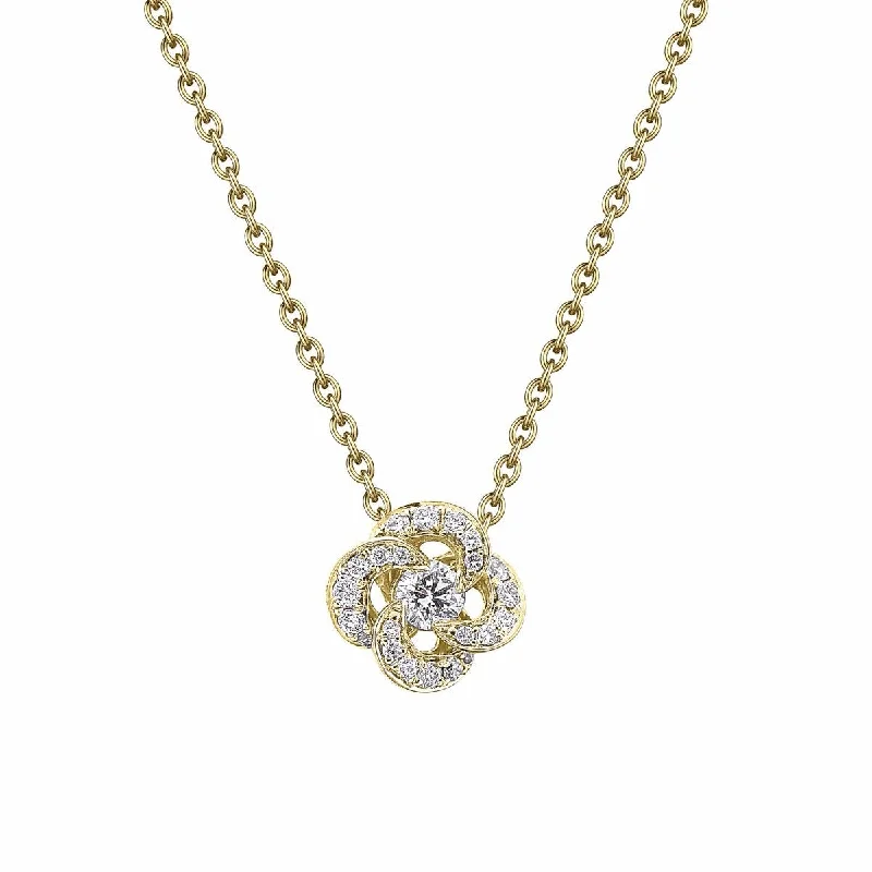 gold coin necklace for women-Entwined Petal Flower Necklace - 18ct Yellow Gold & 0.10ct Diamond