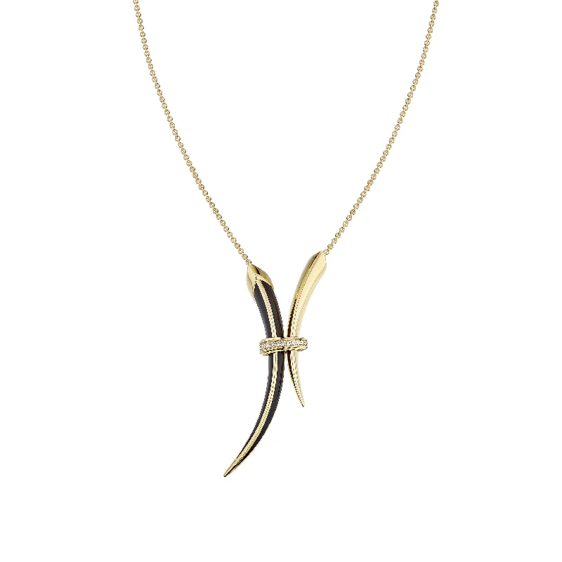 dainty layered necklace for girls-Sabre Deco Necklace - Yellow Gold Vermeil, Black Ceramic & Diamond