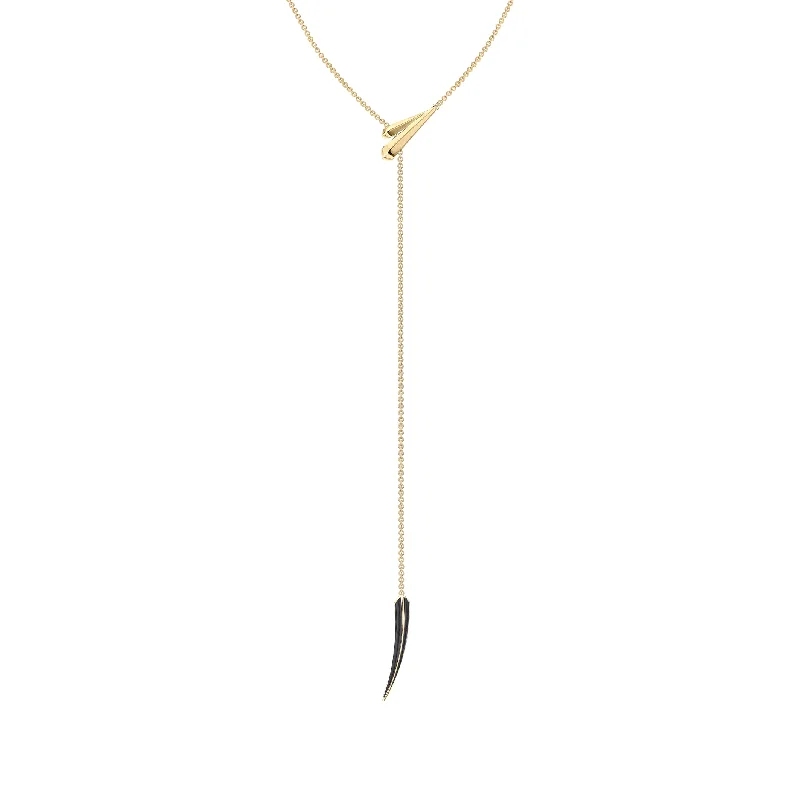 men’s leather and silver necklace-Sabre Deco Long Necklace - Yellow Gold Vermeil & Black Ceramic