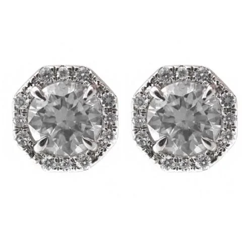 unique wire earrings for artistic style -18K Diamond Octagon Halo Earrings