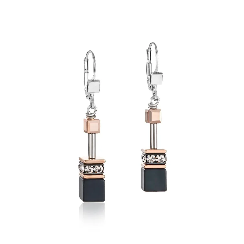 colorful crystal drop earrings for party style -Coeur De Lion Swarovski®Crystals GeoCUBE® Black Earrings