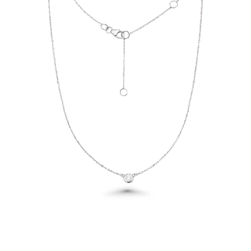 chunky necklace with pendants-Solitaire Diamond Chain Necklace (0.20 ct.) 6.00 mm Bezel Set in 14K Gold