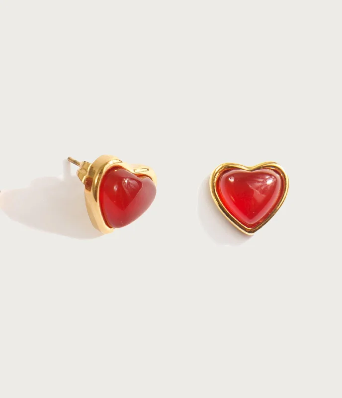 trendy stud earrings for daily wear -Carnelian Stone Heart Earrings