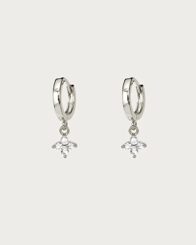 glittering gold earrings for evening wear -Clover Mini Hoop Earrings in Silver