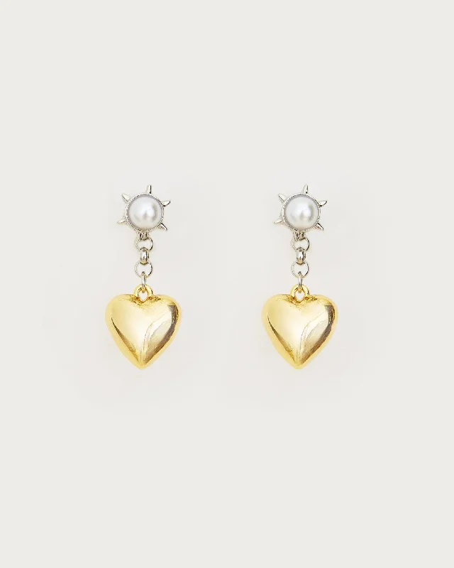 silver earrings with colored gemstones for vibrant flair -Duet Mixed Heart Earrings With Pearl