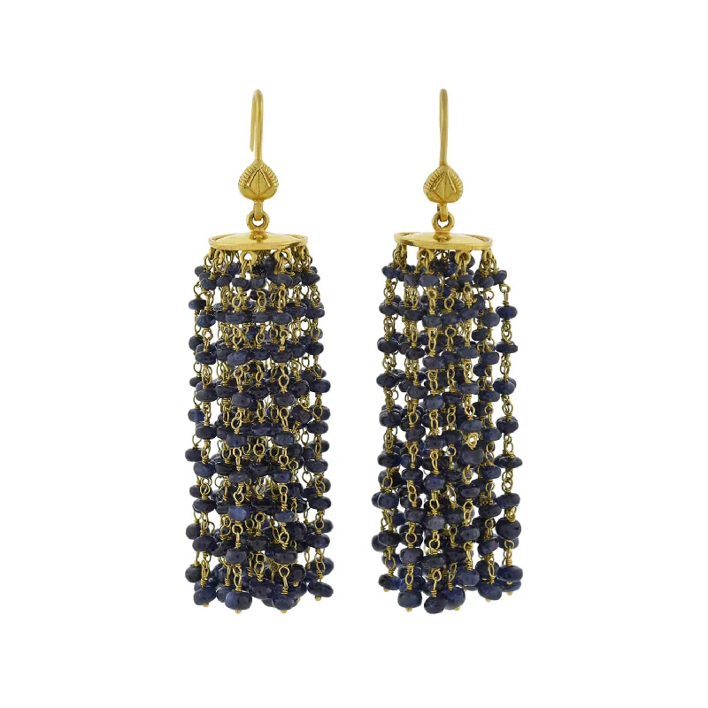 lightweight stud earrings for everyday comfort -Estate 18kt Beaded Sapphire Tassel Earrings