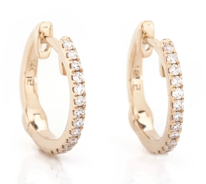 chic gold thread earrings for refined looks -Lady's WHITE 14 Karat Huggie Earrings 26=0.13tw Round Diamonds 9MM