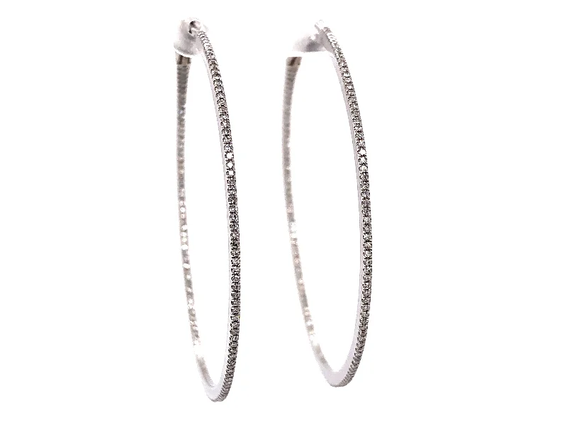 silver ear cuffs for modern edge -Lady's White 14 Karat Large Hoop Earrings 0.66tw Round Diamonds 51MM