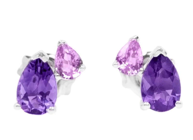 elegant emerald earrings for luxury style -Lady's White 14 Karat Stud Earrings 2=0.69tw Pear Amethyst