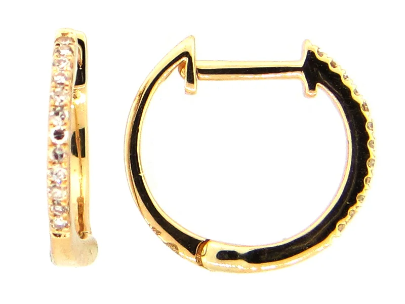 stylish hoop earrings with gemstones -Lady's Yellow 14 Karat Huggie Earrings 0.08tw Round Diamonds