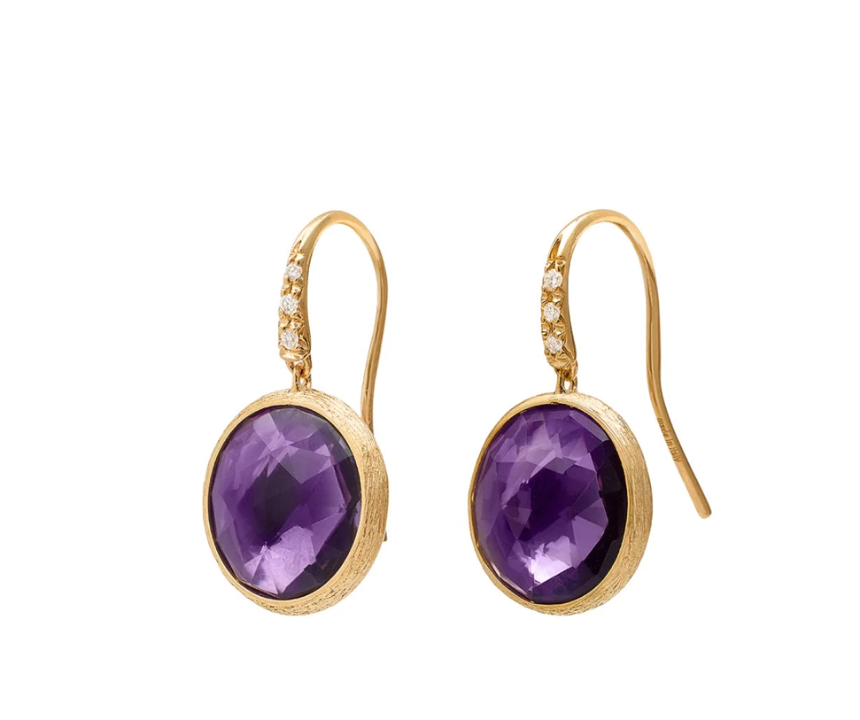 handmade leather earrings for unique looks -Lady's Yellow 18 Karat Drop Earrings W/amethyst and diamond