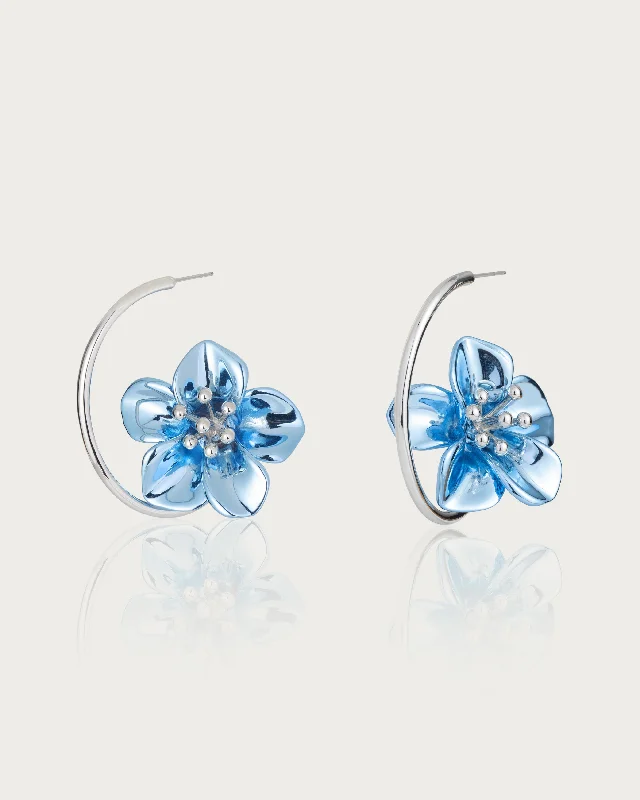 diamond stud earrings for luxurious sparkle -Metallic Blue Hibiscus Earrings