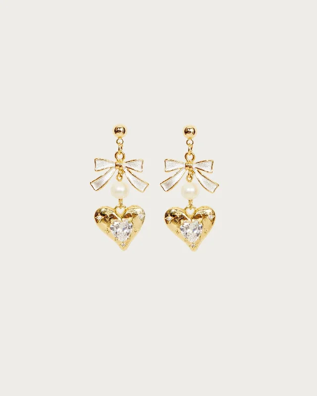 bold rhinestone earrings for a show-stopping effect -Heart Bowtie Earrings