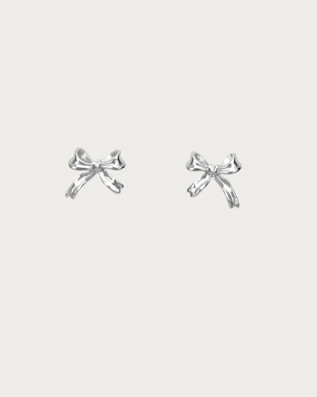 sparkly silver earrings for everyday elegance -Silver Ribbon Stud Earrings