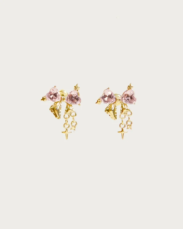 modern gold earrings for a polished look -Sparkle Bow Earrings in Pink Gold