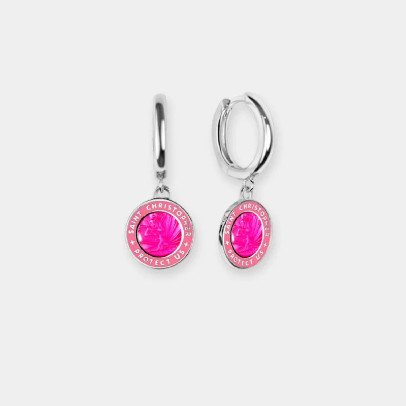 bright colored earrings for a fun pop -St. Christopher Earrings - Pink / Pink