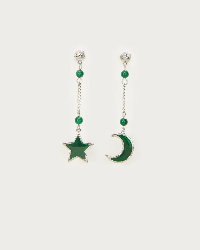 dainty pearl earrings for a delicate touch -Star & Moon Dangly Earrings in Silver