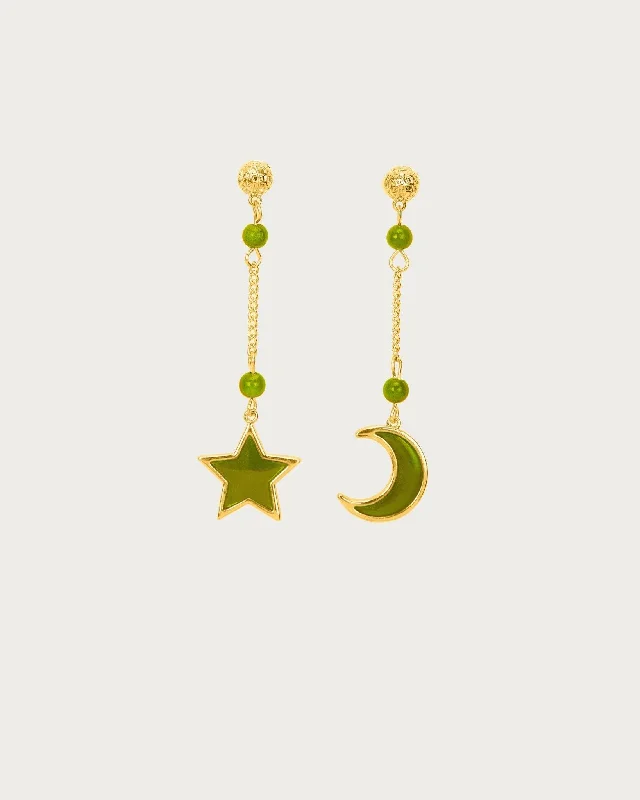 colorful gemstone stud earrings for playful flair -Star & Moon Dangly Earrings