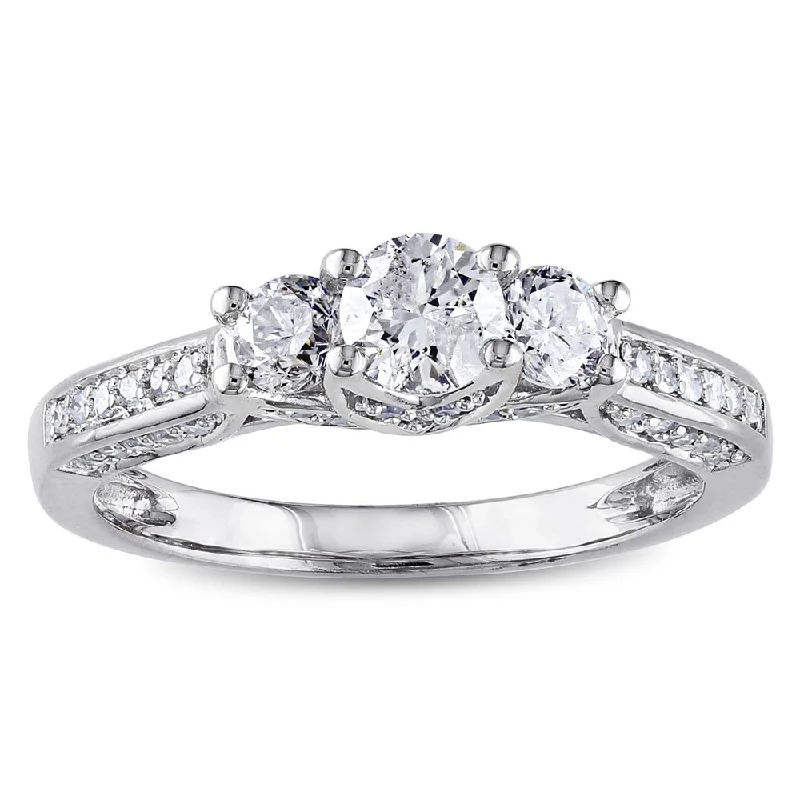 men’s promise rings with engraving-14k White Gold 1 2/5ct TDW Diamond 3-Stone Engagement Ring by The Miadora Signature Collection