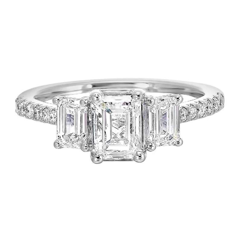 large rings with emerald stones-3-Stone Emerald Cut Lab Created Diamond Engagement Ring, 1.74 ctw.