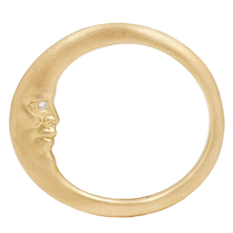 diamond rings for women with colorful stones-Gold Crescent Moonface Ring