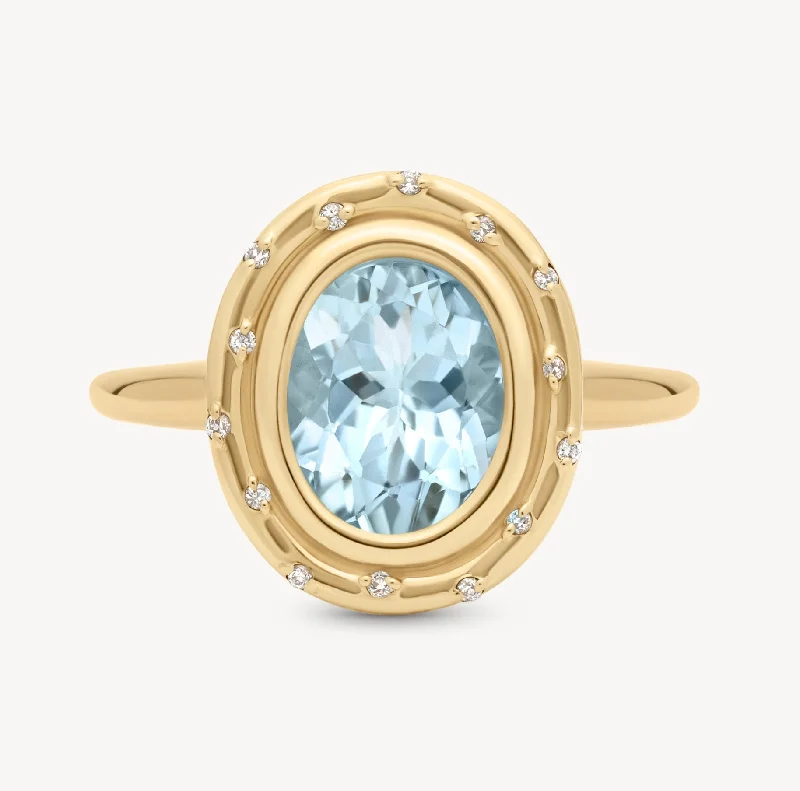 men’s wedding rings with no diamonds-Aquamarine Oval Spotlight Ring