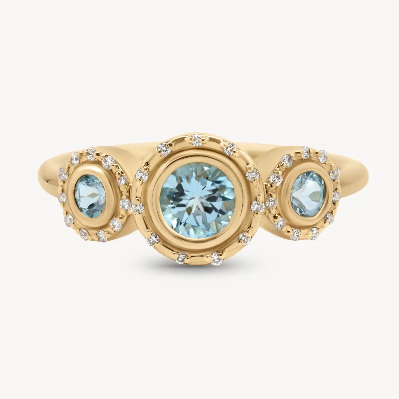 personalized wedding bands with birthstones-Aquamarine Spotlight Trinity Ring